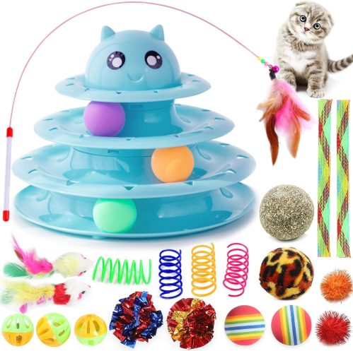 10. Suhaco 21 Pack Cat Toys for Indoor Cats Interactive Kitten Toy Fun Roller 3 Level Cats Ball Toys with...