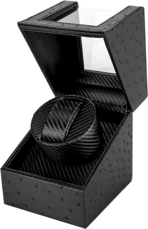 Automatic Watch Winder Box, Gifort Single Watch Winder Carbon Fibre Leather Watch Case with Quiet Motor, Battery Powered or AC...