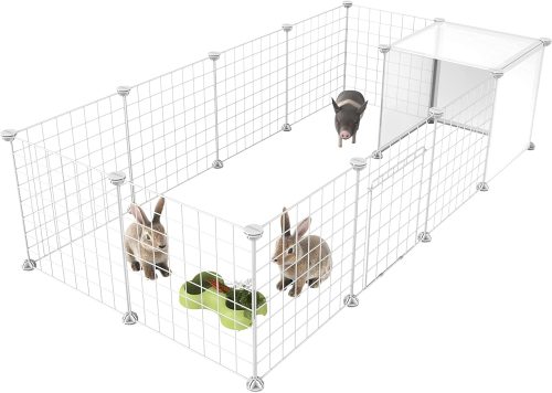 HOMIDEC Pet Playpen,Small Animal Cages with Door,14 Panels Indoor/Outdoor DIY Metal Pet Fence for Puppy,Rabbit,Kitten,Guinea Pig,Turtle,Hedgehog ,White(140x70x35CM)