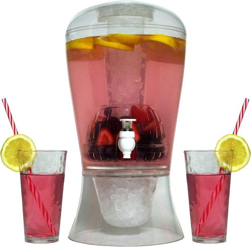 Oaklyn Large 2 Gallon Beverage Dispenser On Stand With Spout - Ice Base And Core Keep Juice And Drinks Cold...