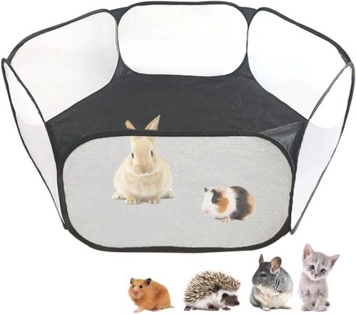 Small Animals C&C Cage Tent, Breathable & Transparent Pet Playpen Pop Open Outdoor/Indoor Exercise Fence, Portable Yard Fence for Guinea...